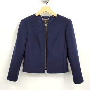 Ted Baker 2/6 Eliaana Curved Hem Cropped Jacket Blazer Navy 3/4 Length